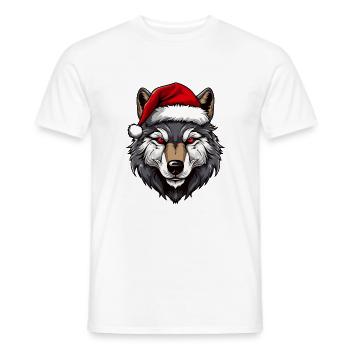 Portrait de Noël tête de loup - T-shirt homme - blanc - Devant - AI Model Male 178 dark (178cm)