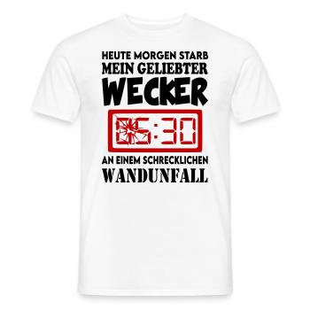 Sprüche Wecker Früh aufstehen Ausschlafen - Männer T-Shirt - Weiß - Vorne - AI Model Male 178 dark (178cm)