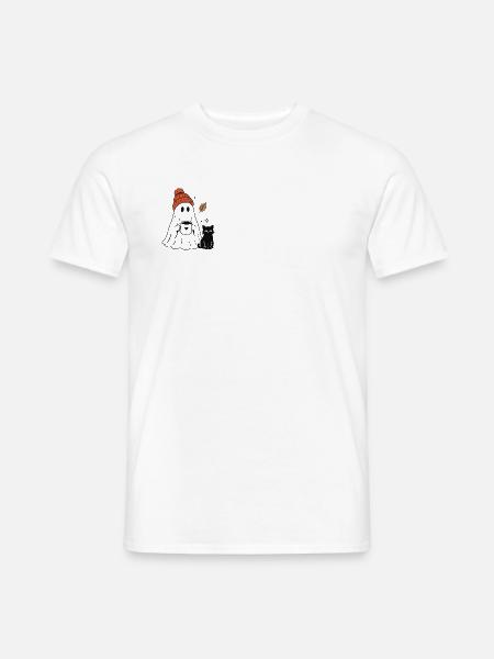 Süßer Geist mit Mütze & Katze – Cozy Halloween - Männer T-Shirt - Weiß
