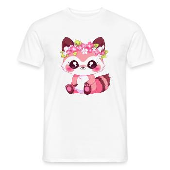 Pink Girly raccoon with flowers - Men's T-Shirt - white - Front - AI Model Male 178 dark (178cm)