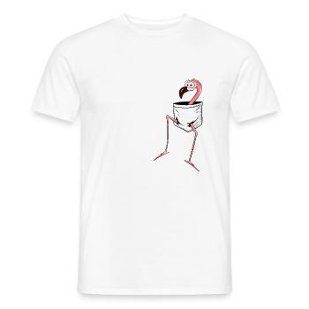 Funny pink comic flamingo in your pocket - Men's T-Shirt - white - Front - AI Model Male 178 dark (178cm)