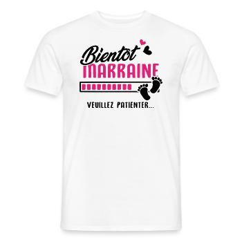 Bientôt marraine veuillez patienter - T-shirt homme - blanc - Devant - AI Model Male 178 dark (178cm)