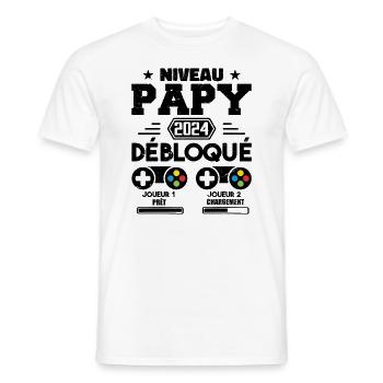 Niveau Papy Débloqué Futur Grand Père 2024 Cadeau - T-shirt homme - blanc - Devant - AI Model Male 178 dark (178cm)