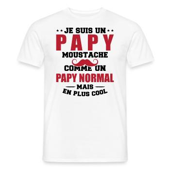 Un papy moustache comme un papy normal - T-shirt homme - blanc - Devant - AI Model Male 178 dark (178cm)