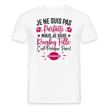 Rugby Femme Fille Cadeau Joueur De Rugby - T-shirt homme - blanc - Devant - AI Model Male 178 dark (178cm)