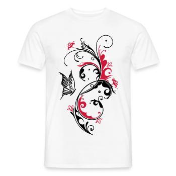 Beau motif floral abstrait avec un grand papillon. - T-shirt homme - blanc - Devant - AI Model Male 178 dark (178cm)