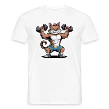 Cat muscle strength strength strength training - Men's T-Shirt - white - Front - AI Model Male 178 dark (178cm)