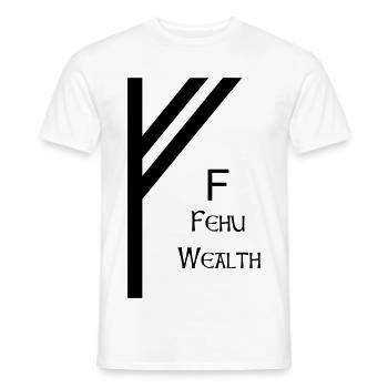 Fehu Rune Complete Black – Viking Futhark - Men's T-Shirt - white - Front - AI Model Male 178 dark (178cm)