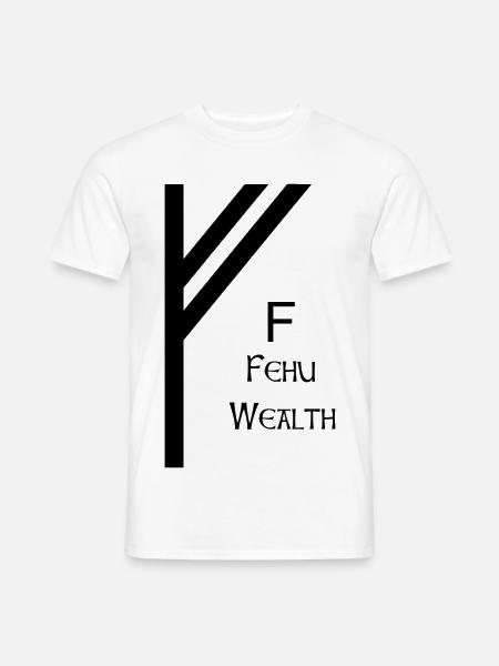 Fehu Rune komplett Schwarz – Wikinger Futhark - Männer T-Shirt - Weiß