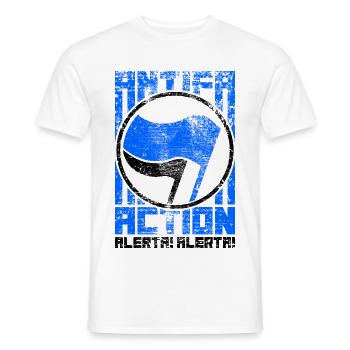 Antifa Action - Alerta! Alerta! (Blue) - Men's T-Shirt - white - Front - AI Model Male 178 dark (178cm)