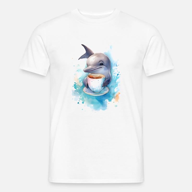 Delphin mit Kaffee -Aquarellstil - Männer T-Shirt - Weiß