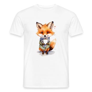 Fuchs mit Kaffee -Aquarellstil - Männer T-Shirt - Weiß - Vorne - AI Model Male 178 dark (178cm)