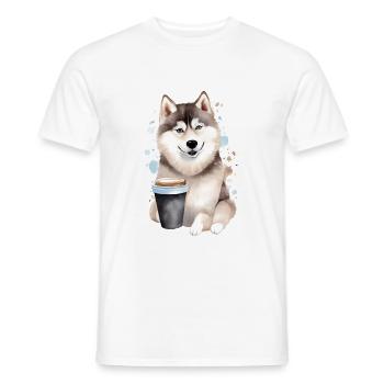 Husky mit Kaffee -Aquarellstil - Männer T-Shirt - Weiß - Vorne - AI Model Male 178 dark (178cm)