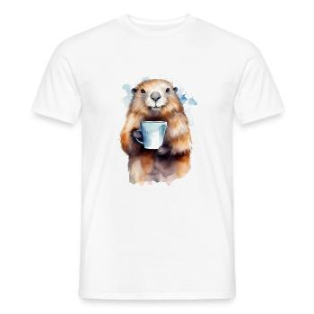 Marmotte avec style aquarelle café - T-shirt homme - blanc - Devant - AI Model Male 178 dark (178cm)