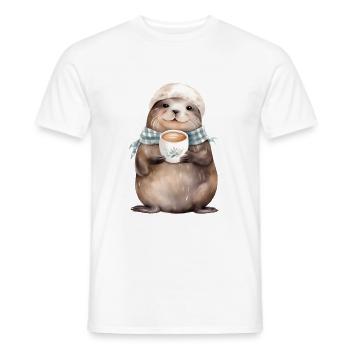 Étanchéité avec style aquarelle café - T-shirt homme - blanc - Devant - AI Model Male 178 dark (178cm)