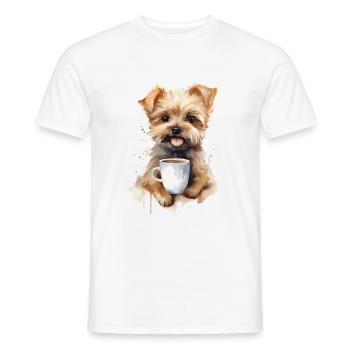 Yorkshire Terrier Hund mit Kaffee -Aquarellstil - Männer T-Shirt - Weiß - Vorne - AI Model Male 178 dark (178cm)