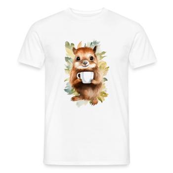 Écureuil avec style aquarelle café - T-shirt homme - blanc - Devant - AI Model Male 178 dark (178cm)