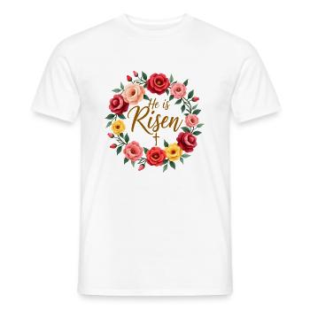 Happy Easter Flower Wreath He Is Risen Jesus - Men's T-Shirt - white - Front - AI Model Male 178 dark (178cm)