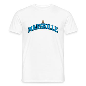 Marseille logo: Mediterranean collegiate design - Men's T-Shirt - white - Front - AI Model Male 178 dark (178cm)
