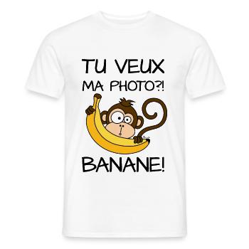 Singe, Tu Veux Ma Photo Banane !? - T-shirt homme - blanc - Devant - AI Model Male 178 dark (178cm)