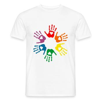 Lgbt Rainbow hand prints with hearts, gay pride - T-shirt homme - blanc - Devant - AI Model Male 178 dark (178cm)
