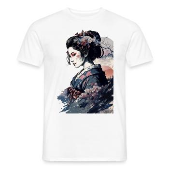 Geisha Aquarell Meer Wellen Asiatische Kunst Frau - Männer T-Shirt - Weiß - Vorne - AI Model Male 178 dark (178cm)