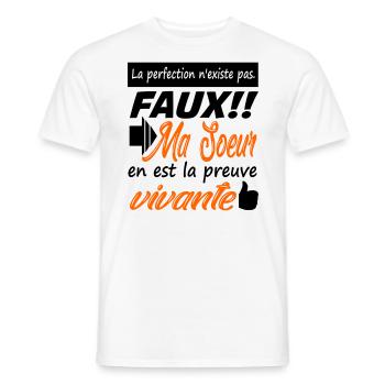 La perfection existe et ma soeur en est la preuve - T-shirt homme - blanc - Devant - AI Model Male 178 dark (178cm)