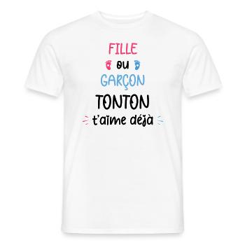 Fille ou garçon tonton t'aime déjà - T-shirt homme - blanc - Devant - AI Model Male 178 dark (178cm)