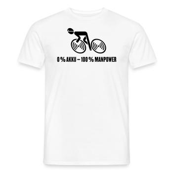 0 % Akku – 100 % Manpower (Fahrrad / Rennrad / B) - Männer T-Shirt - Weiß - Vorne - AI Model Male 178 dark (178cm)