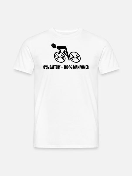 0% batterie – 100% main-d’œuvre (vélo / vélo / B) - T-shirt homme - blanc