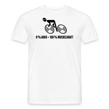 0 % Akku – 100 % Muskelkraft (Fahrrad / Black) - Männer T-Shirt - Weiß - Vorne - AI Model Male 178 dark (178cm)