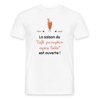 Café pumpkin spice latte | Cadeau - T-shirt homme - blanc - Devant - AI Model Male 178 dark (178cm)