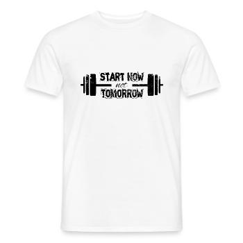 Slogan for motivation: Start now not tomorrow - Men's T-Shirt - white - Front - AI Model Male 178 dark (178cm)