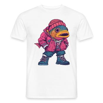 Piranha Poisson Drôle Hiver - T-shirt homme - blanc - Devant - AI Model Male 178 dark (178cm)
