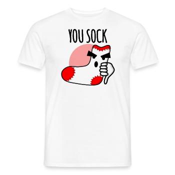 Du Socke, du saugst Socken lustiges Wortspiel - Männer T-Shirt - Weiß - Vorne - AI Model Male 178 dark (178cm)