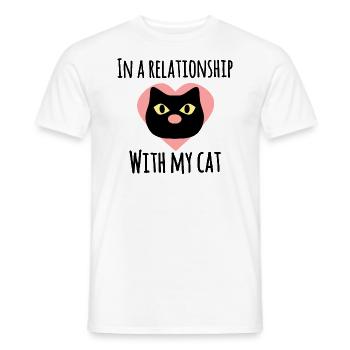 Dans une relation avec mon chat : citation d’amoureux des chats - T-shirt homme - blanc - Devant - AI Model Male 178 dark (178cm)
