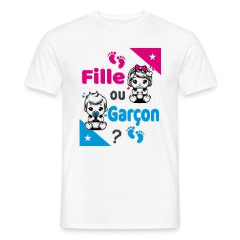 Fille ou Garçon Annonce sexe Bébé | Baby Shower - T-shirt homme - blanc - Devant - AI Model Male 178 dark (178cm)