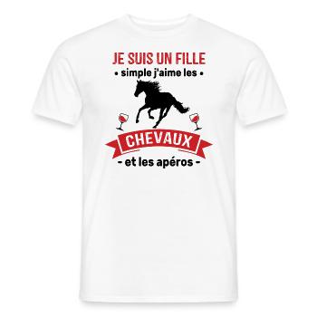 Un fille j'aime les chevaux et les apéros - T-shirt homme - blanc - Devant - AI Model Male 178 dark (178cm)
