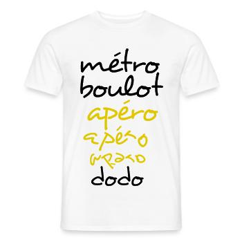 Métro Boulot Apéro Humour Routine Travail Soirée - T-shirt homme - blanc - Devant - AI Model Male 178 dark (178cm)