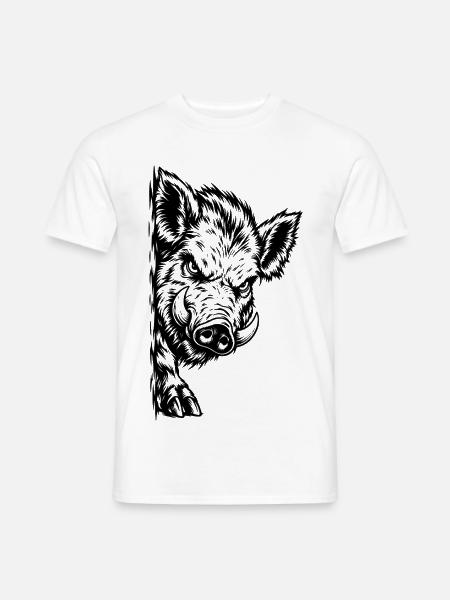 Wütender Keiler – Schwarze Wildschwein Gravur - Männer T-Shirt - Weiß