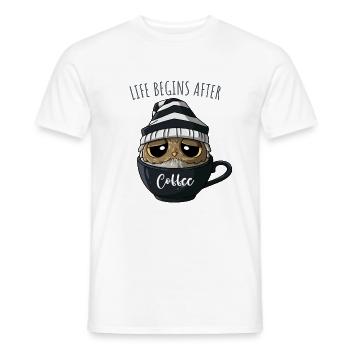 Kaffee Eule Sprüche Kaffeeliebhaber Kaffeetrinker - Männer T-Shirt - Weiß - Vorne - AI Model Male 178 dark (178cm)
