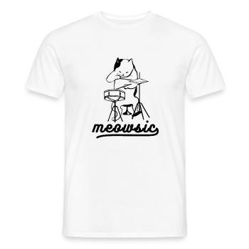 Meowsic Drummer Cat Musik Spruch Geschenk Idee - Männer T-Shirt - Weiß - Vorne - AI Model Male 178 dark (178cm)