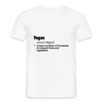 vegan mass murderer of innocent fruit vegetables - Men's T-Shirt - white - Front - AI Model Male 178 dark (178cm)