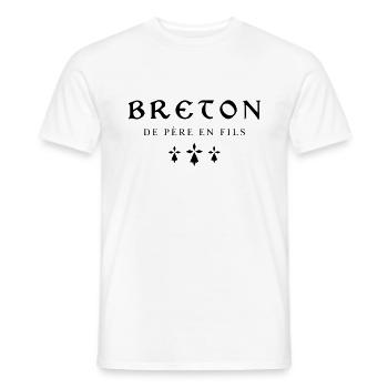 Breton de père en fils - T-shirt homme - blanc - Devant - AI Model Male 178 dark (178cm)