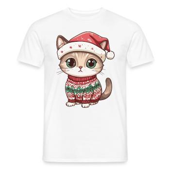 Cat Christmas Comic - Men's T-Shirt - white - Front - AI Model Male 178 dark (178cm)