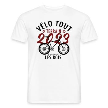 Vélo tout terrain à travers les bois - T-shirt homme - blanc - Devant - AI Model Male 178 dark (178cm)