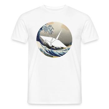 Nippomania - Japan origami crane Hokusai Wave - Men's T-Shirt - white - Front - AI Model Male 178 dark (178cm)