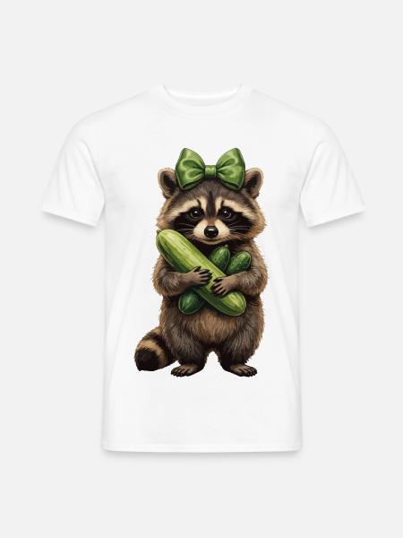 Waschbär mit Gurkenfreude - Männer T-Shirt - Weiß