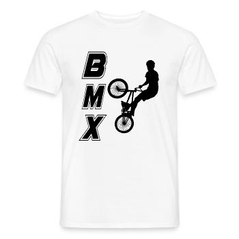 bmx race bike cyclist rider trick - Men's T-Shirt - white - Front - AI Model Male 178 dark (178cm)