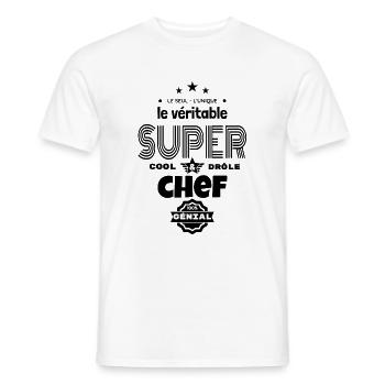 super chef 100% génial t-shirt humour - T-shirt homme - blanc - Devant - AI Model Male 178 dark (178cm)